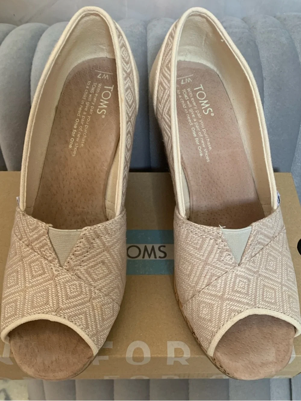 Toms Beige Geometric Canvas Slip-On Flats